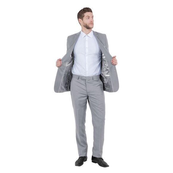 Azzuro's Premium Polyester Slim Fit 2pc Mens Suit, Light Gray - Picture 2 of 5